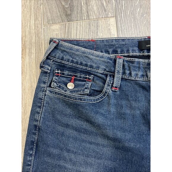 True Religion Jeans Becca Red Stitch Mid Rise SN Flap Boot Cut Women’s Size 29 - Picture 5 of 10